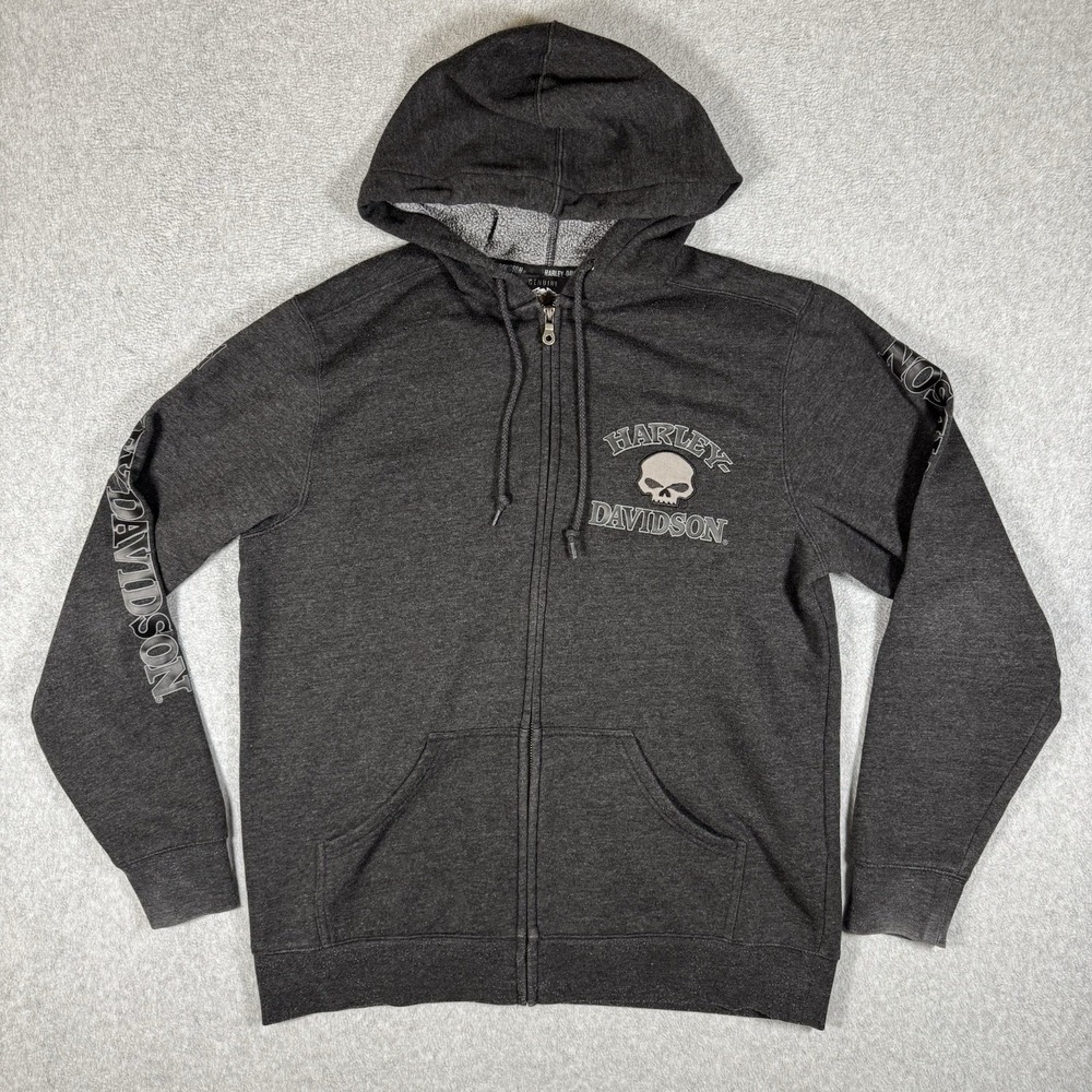 Harley-Davidson Willie G Skull Full Zip Hoodie Men's L Gray Sleeve Logo Biker